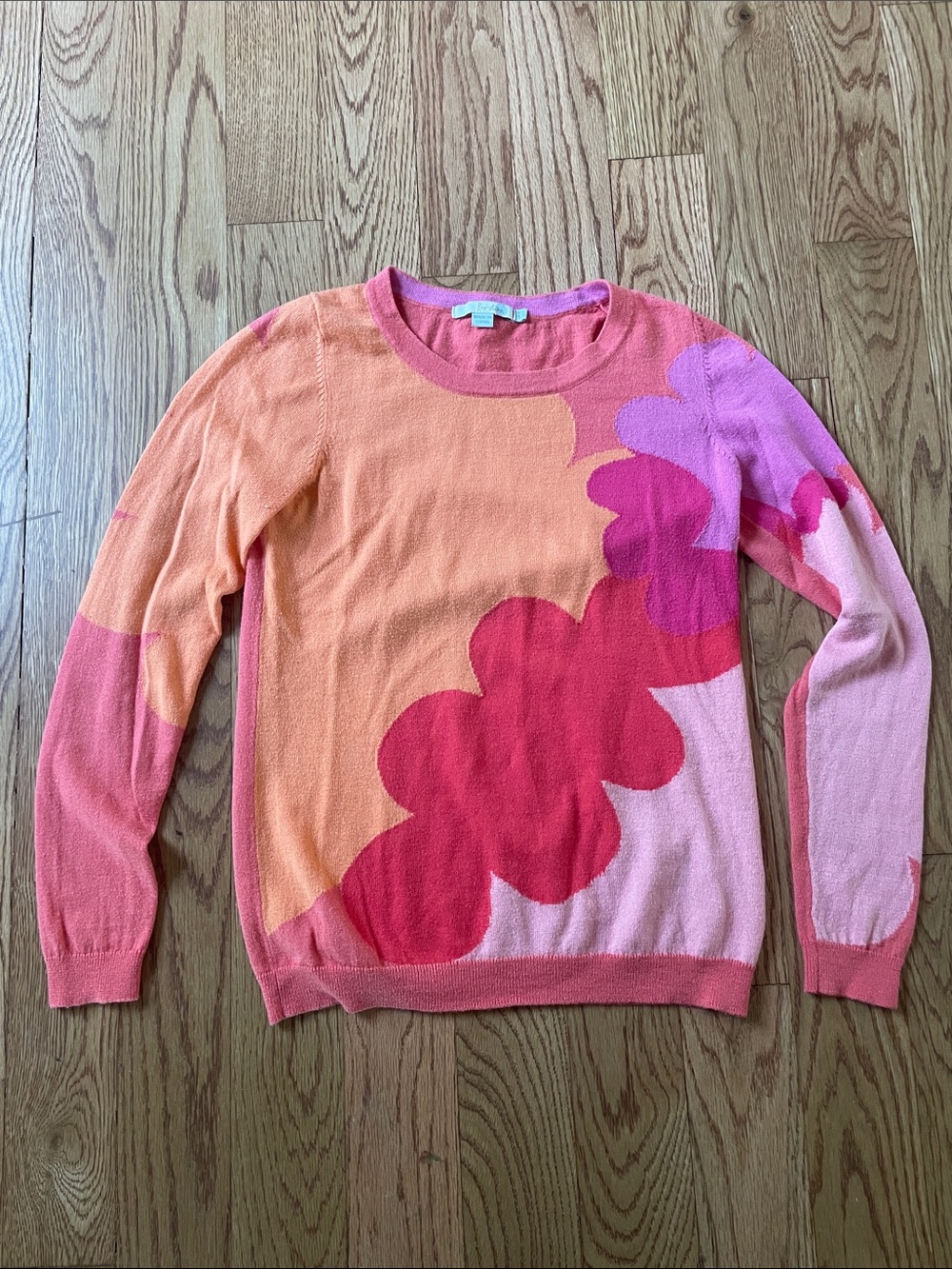 Boden Colorblock Floral Crewneck Sweater in Pink, Orange and Red